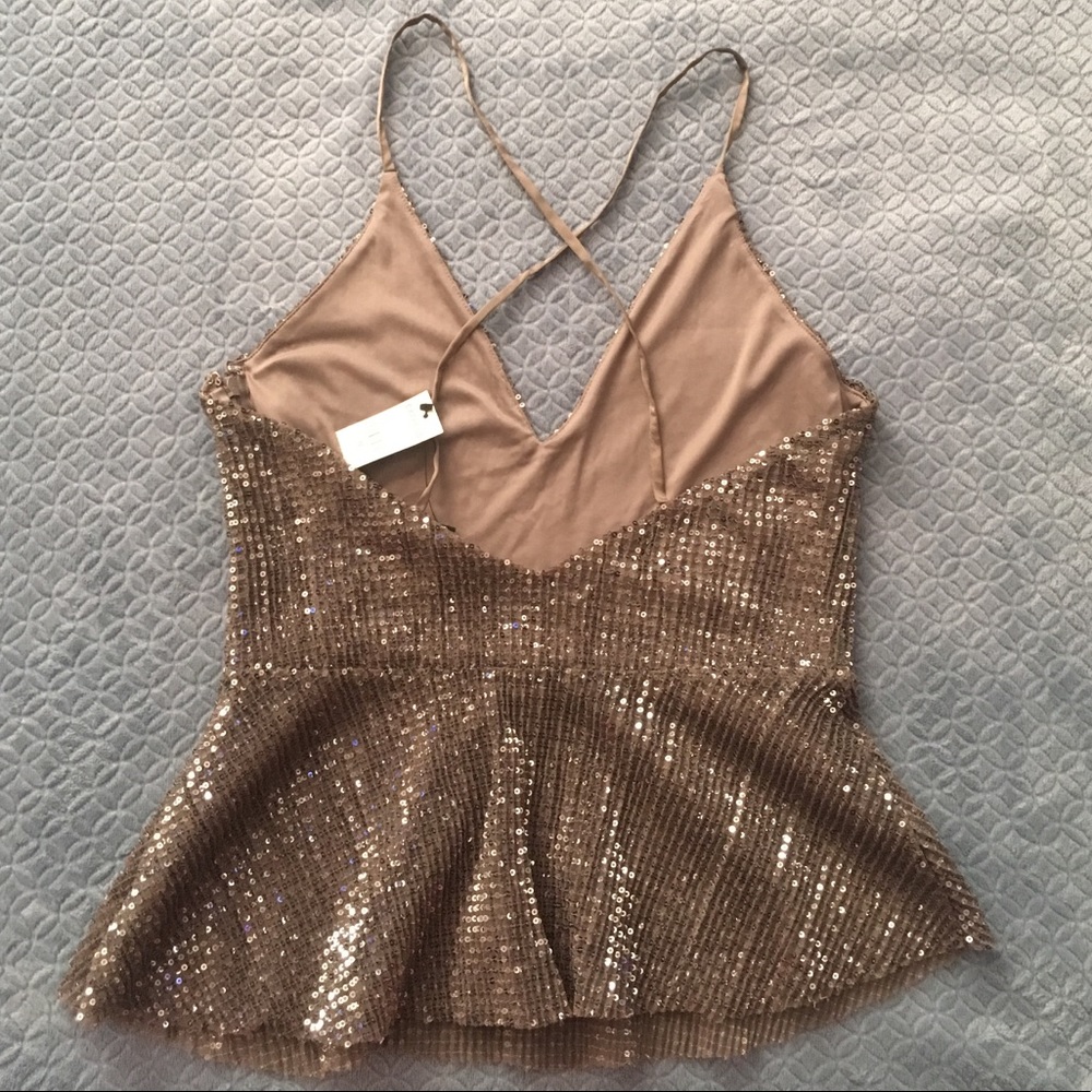 NWT Express Strappy Sequin Tank Top, Tan - Picture 4 of 5
